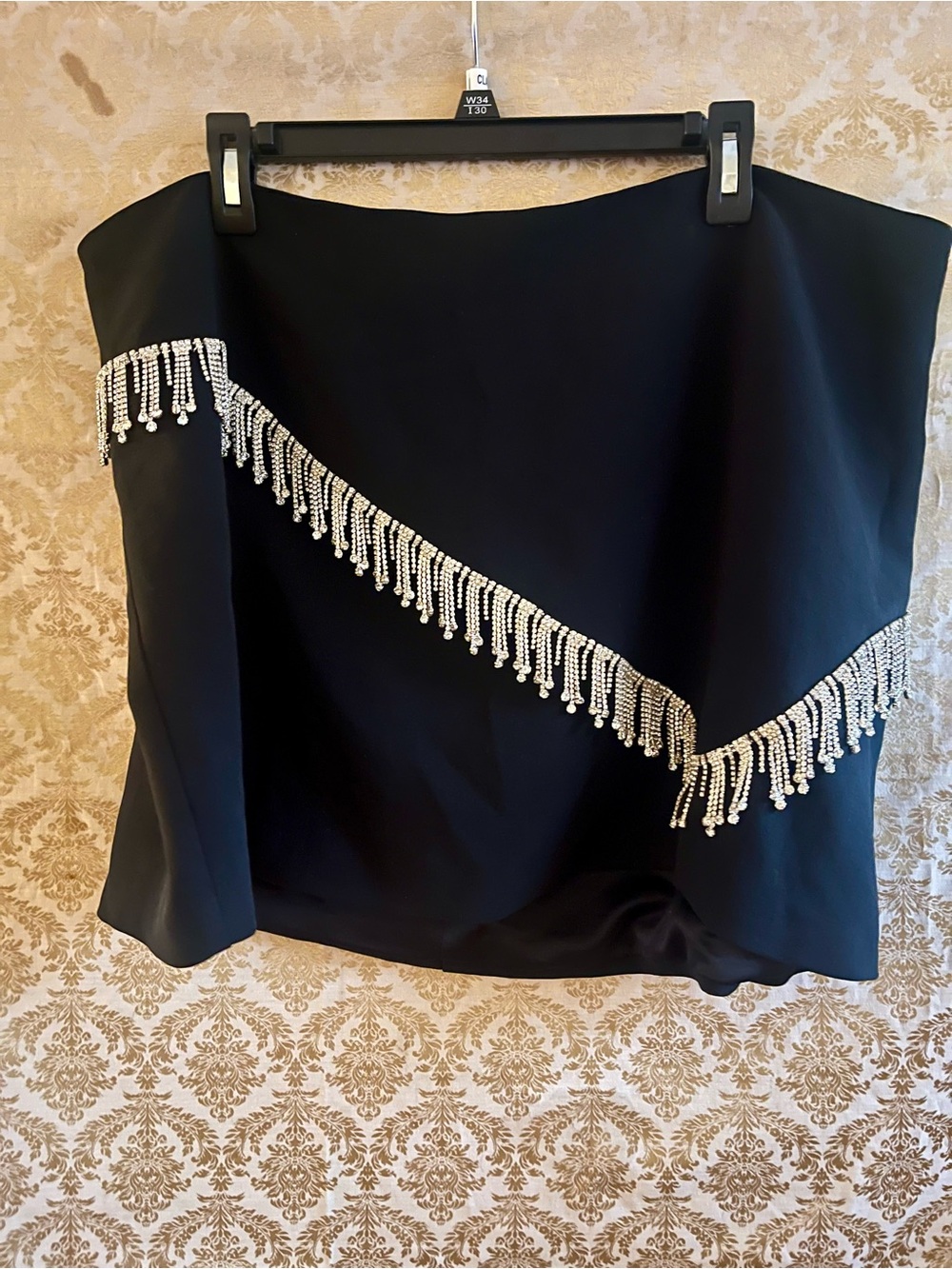 Forever 21 3X Black Mini Skirt with Silver Rhinestone Fringe